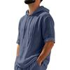 Men's Linen Hooded Short Sleeve T Shirt Lightweight Breathable Casual Summer Top Relaxed Fit Five Quarter Sleeve Pullover
