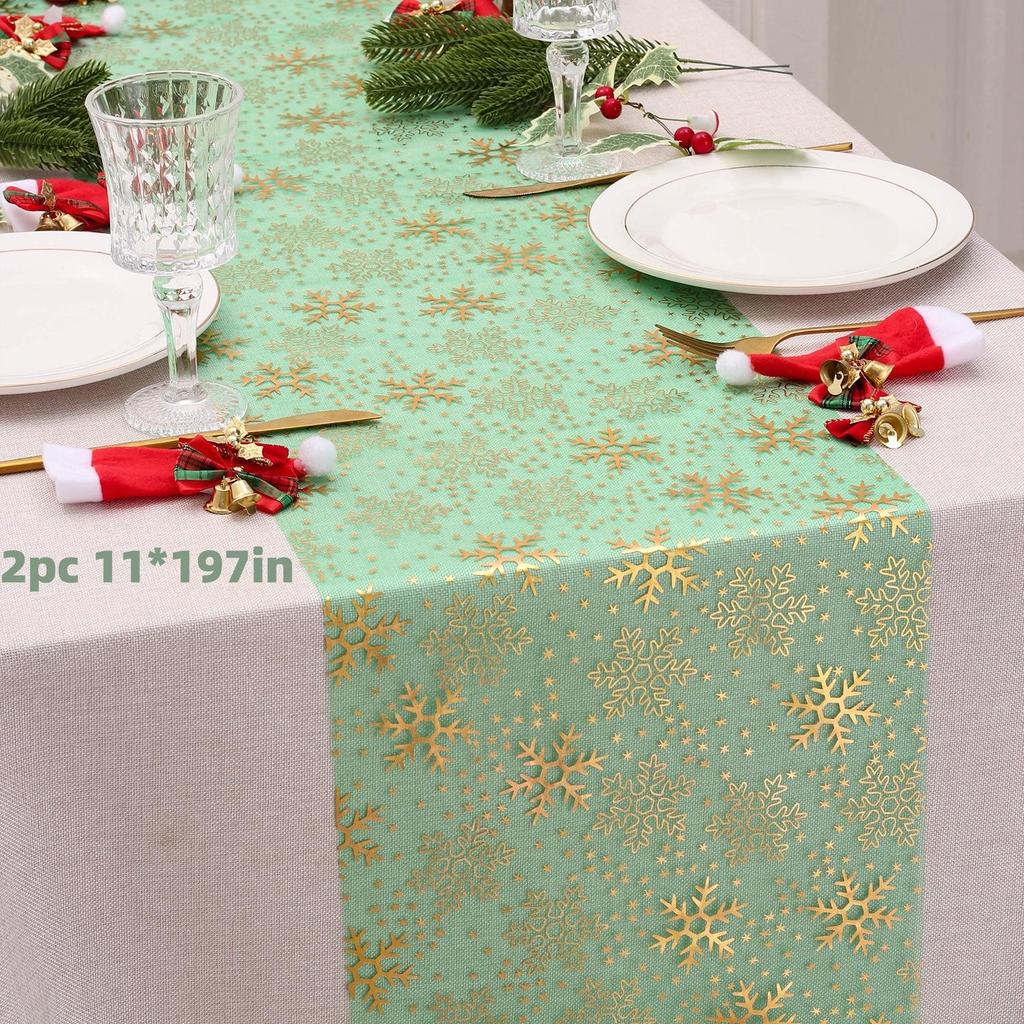 28*275CM Snowflake Christmas Table Runner Sparkly Glitter Golden/Silver Metallic Dining Table Decoration for Xmas