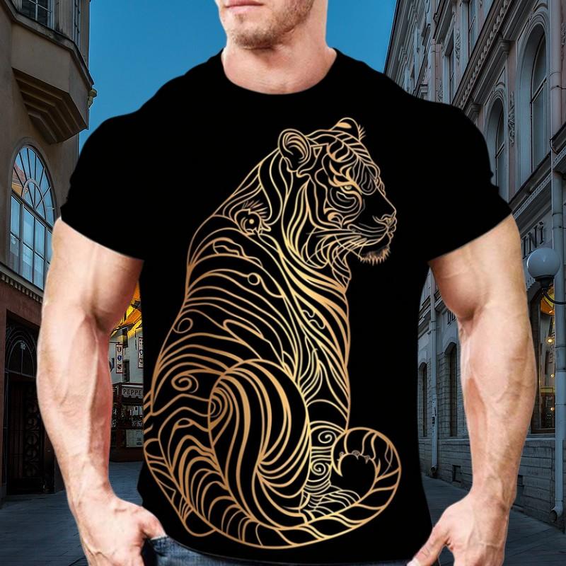 Animal Tiger Totem 3d Printed Tough Guy Style Summer Men's Short-Sleeved T-Shirt Street Trend O Collar Casual Quick-Drying Shirt