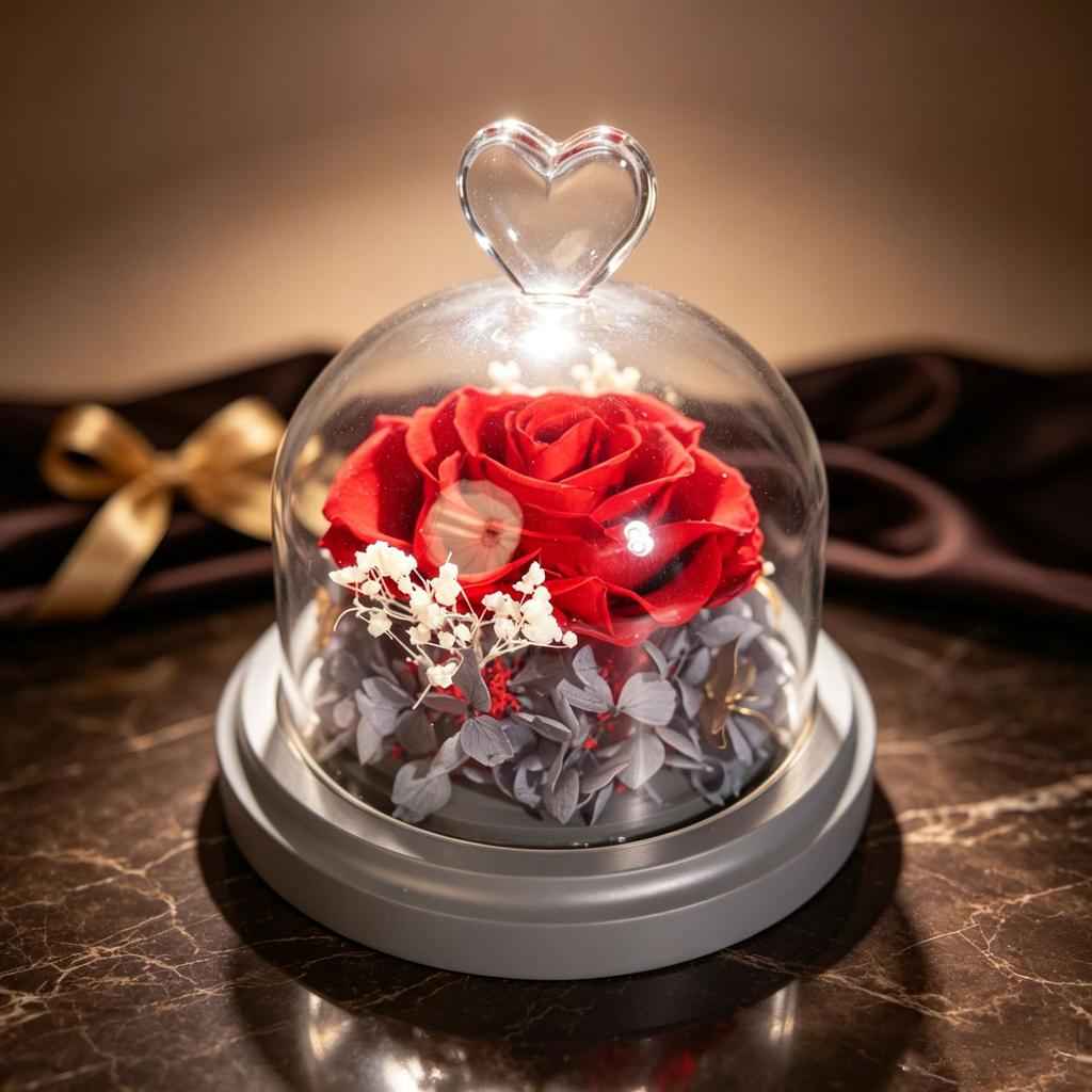 Caja de Regalo Flor Eterna Rosa Terminada Cubierta de Cristal Amor Rosa Flor Eterna Caja de Regalo Terminada Floral Regalo Punto