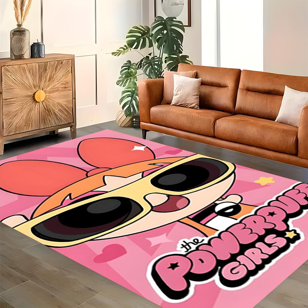 Powerpuff Girls Bubbles' Flight rug for living rooms, bedrooms, home décor, and as gifts.