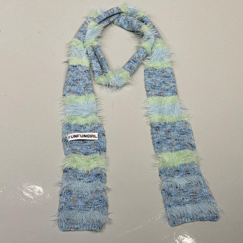 Autumn and winter new rainbow striped scarf women's niche design sense wool knitted contrasting scarf fashionable versatile scarf