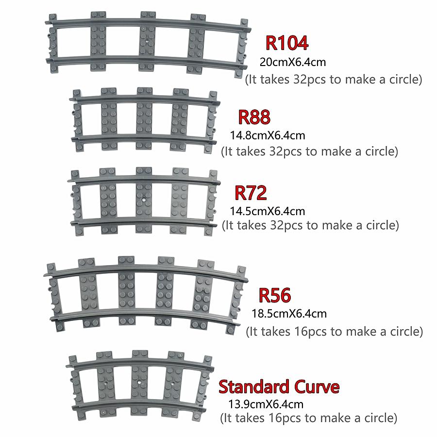 Works With 53401 Train Rail Curve Tracks R56 R72 R88 R104 MOC City Brick On-Off Switch Cross Forked Curved Rails Construction Block Playthings