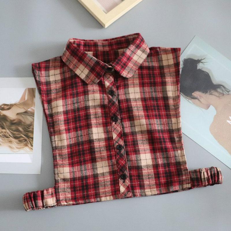 Fashion Plaid Fake Collar Women Detachable collars New Cotton False Collar Shirt Tie Female Removable Dickie Half Shirt Women