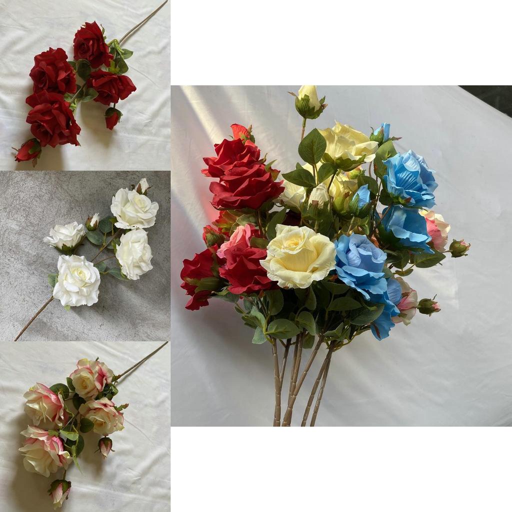 Realistic Faux Rose Flower Six Stem Silk Plant Home Office Decor Gift Idea