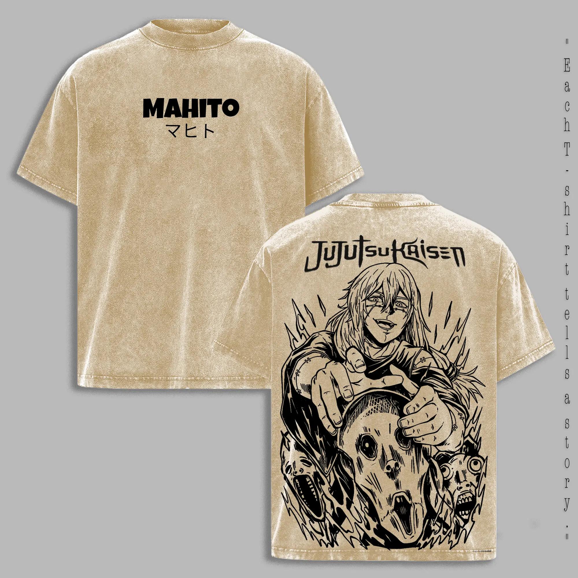 

Футболка Jujutsu Kaisen Манга Аніме Махіто З принтом Вінтажна Прана Випрана Оверсайз Футболки Чоловічий Одяг Бавовняні Топи з Коротким Рукавом S коричневий