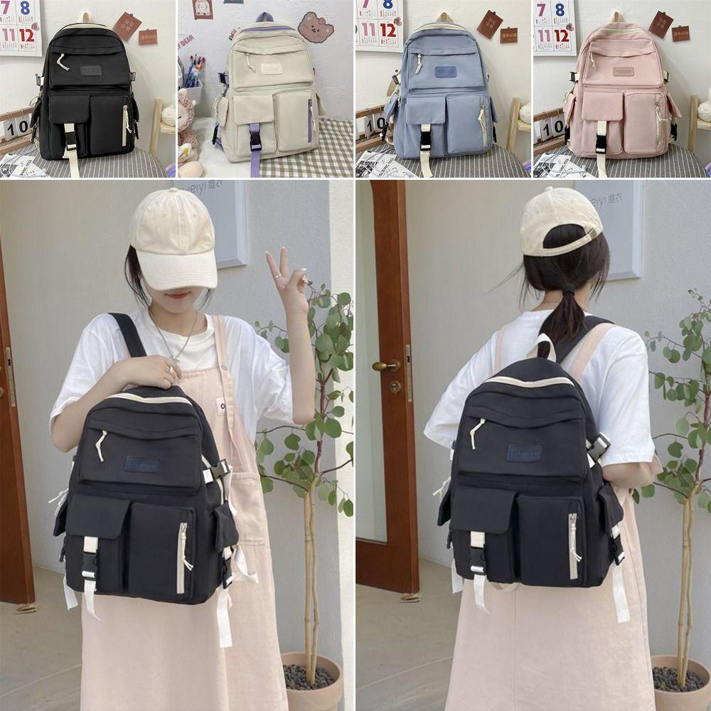 Fashion Nylon Backpack Large Capacity Korean Color School Bag Breathable Casual Book Bag Students