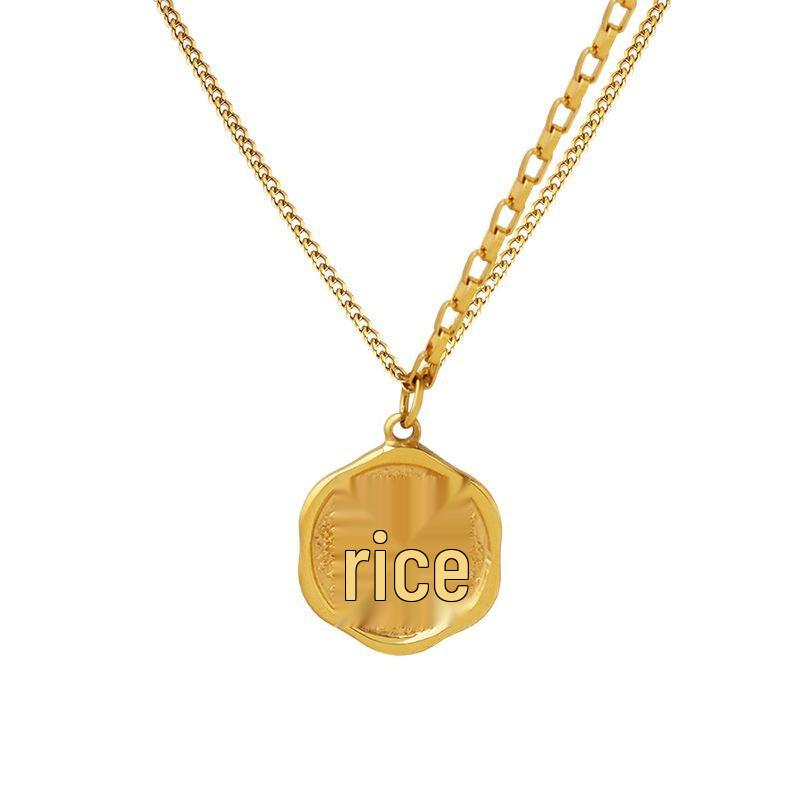 French Niche Eight-Pointed Star Pendant Necklace, Double Chain, 18K Gold-Plated Titanium Steel Clavicle Chain Jewelry P574