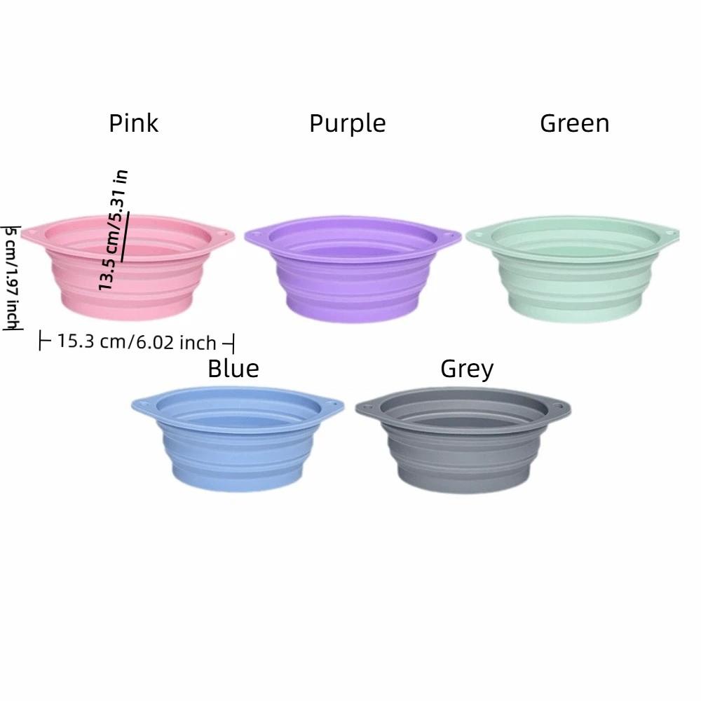 Large Capacity Foldable Silicone Bowl Double Ear Buckle Leak Proof Collapsible Dog Bowl Macaron Color Anti-slip