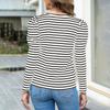 Women's Long Sleeve Lapel V Neck Striped Loose Tops Sweatshirt, Long Sleeve Color Block T-Shirt Casual Tops