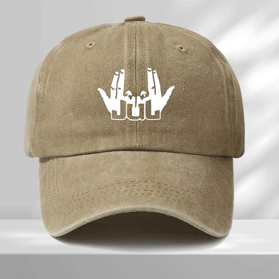 JUL Black Rock Hand Gesture Print Baseball Cap  Adjustable Truck Driver Style Lightweight 100 Polyester