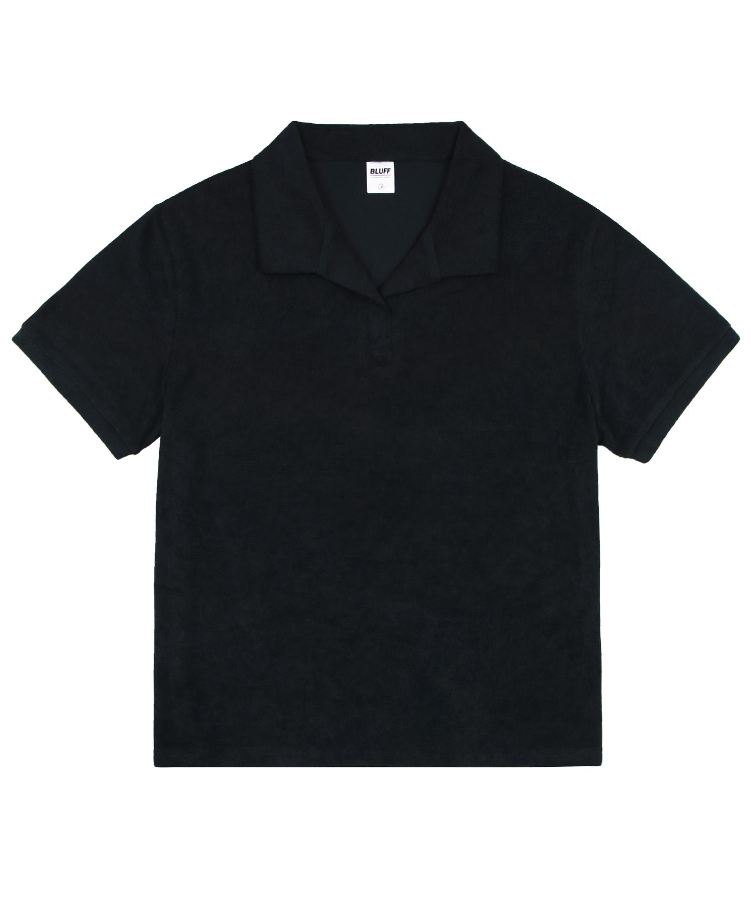 Terry Open Collar T-Shirt [Black] Black/Free