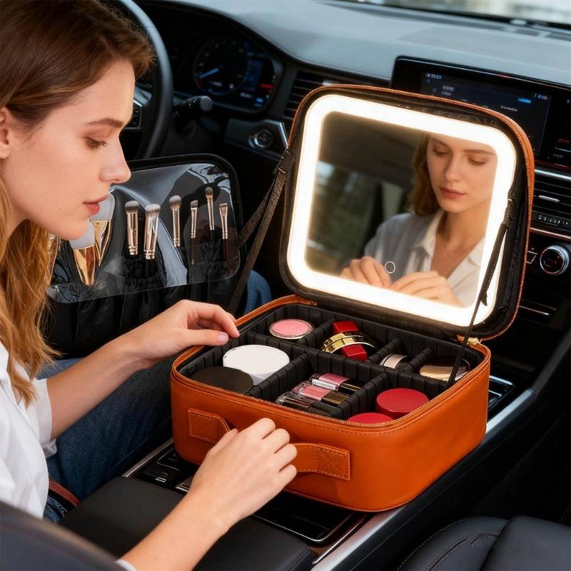Portable LED Lighted Cosmetic Bag Multiple Compartment Waterproof Design For Nighttime Makeup Application