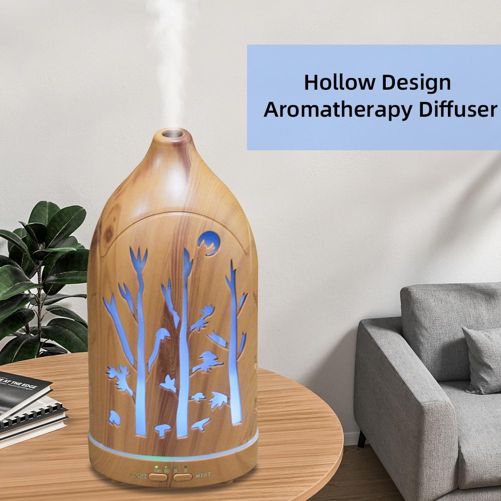 Aromatherapy Essential Oil Diffuser Hollow Out Design 7 Color LED Night Light Humidifier With Auto Shut-Off & Quiet for Sleep