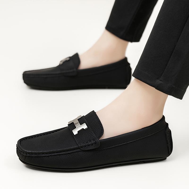 Doudou Shoes Men's Trendy Light Luxury British Style Soft-soled Casual Shoes Lazy People Can Wear Driving Loafers with One Foot