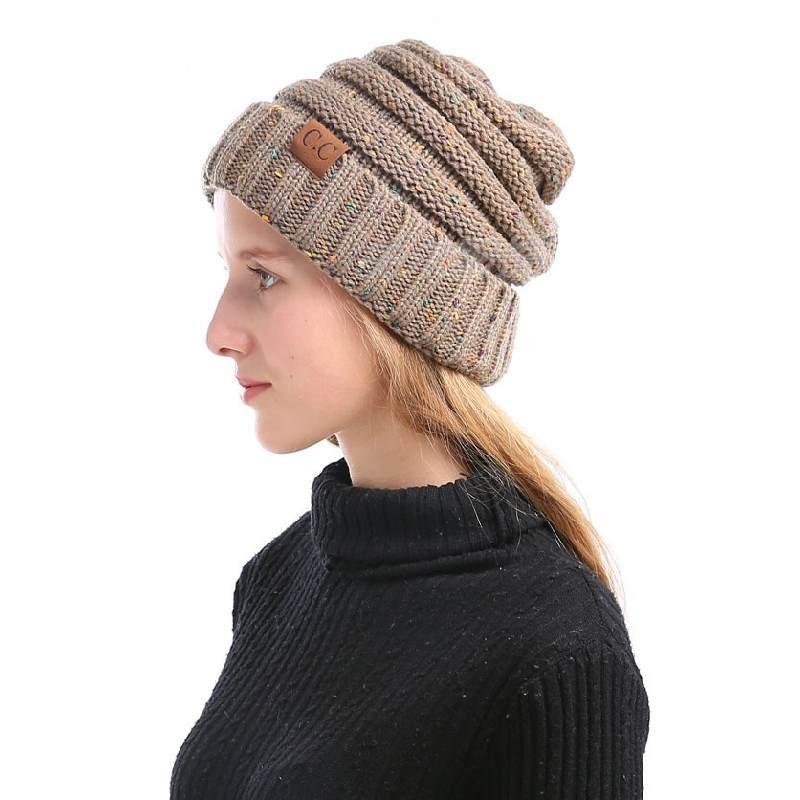 New Adult Autumn Winter Patchwork Mixed Color Knit Hat With Flip Mouth Yarn Knit Cap Reverse Mouth