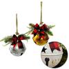 Holiday Season Metal Christmas Bells Ornament Featuring Holly Berry and Bow for Tree Door and Party Decorations