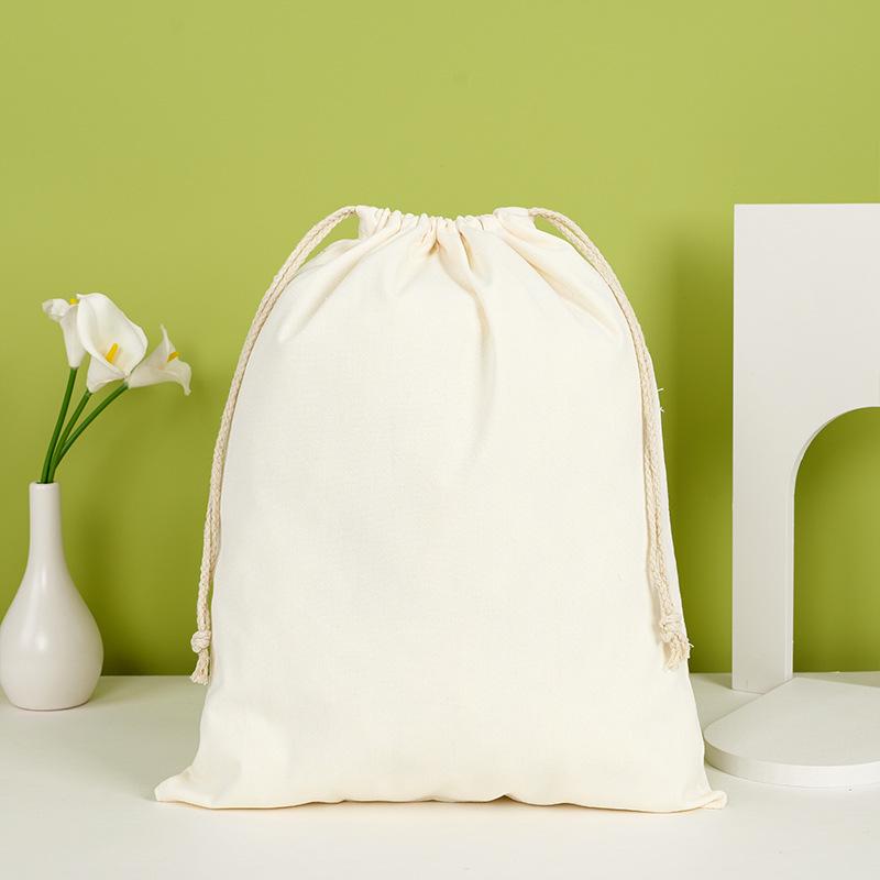 Blank Canvas Drawstring Bag with Cotton Rope for Nuts or Rice, Custom Logo Printing Available