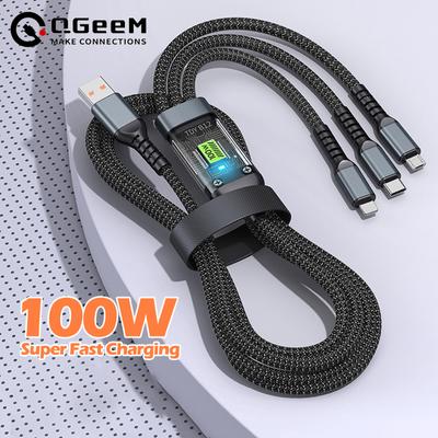 100W Fast Charging Cable Multi Charger Cable Nylon Braided Multiple USB Universal 3 In 1 Charging Cord Adapter with Type-C Micro