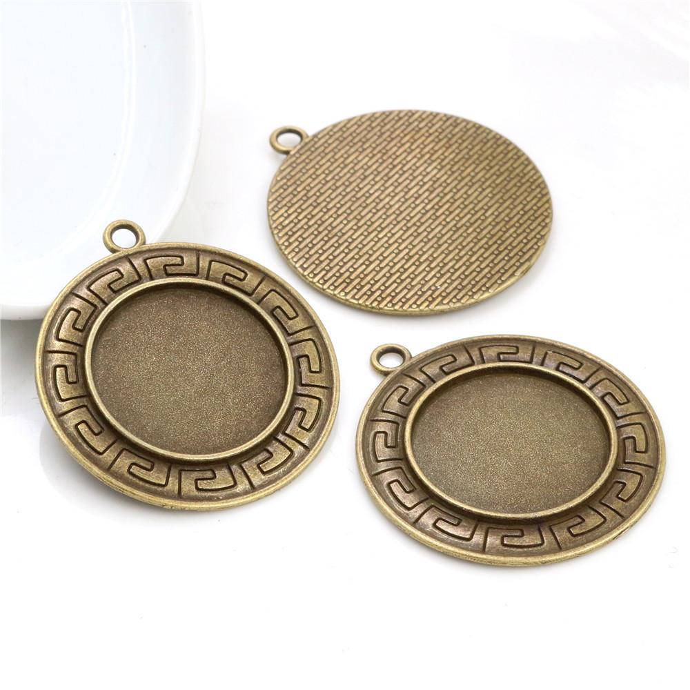 New Fashion 5pcs 25mm Inner Size Black Antique Silver Plated Bronze Flower Simple Style Cabochon Base Setting Charms Pendant