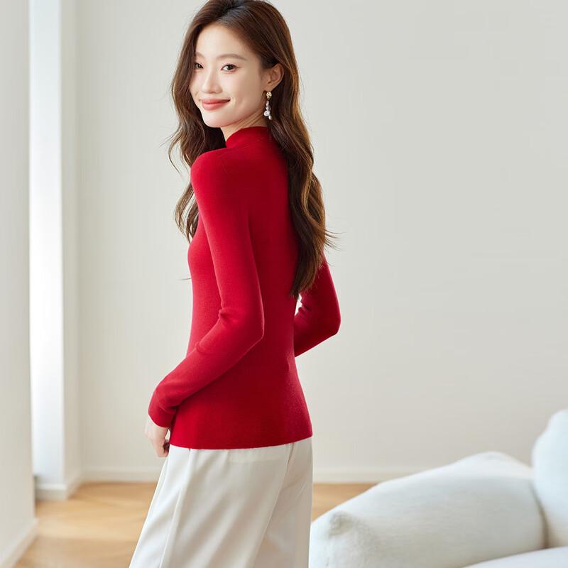 Srcr Women's Washable Pure Wool Slim Fit Knit Top