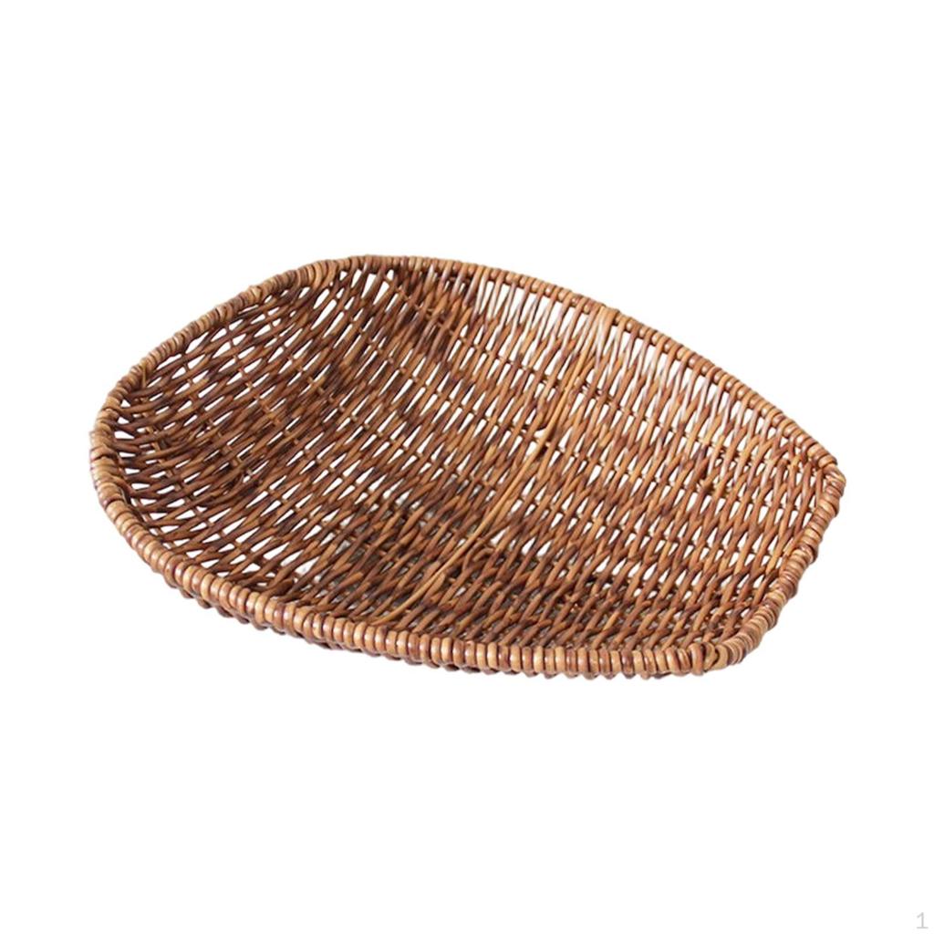 Imitation Rattan Basket Food Serving Holder Organizer Home Decor Woven Bread Vanity Tray for