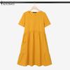 ZANZEA Women Casual Round Neck Loose Summer Short Sleeve Dress