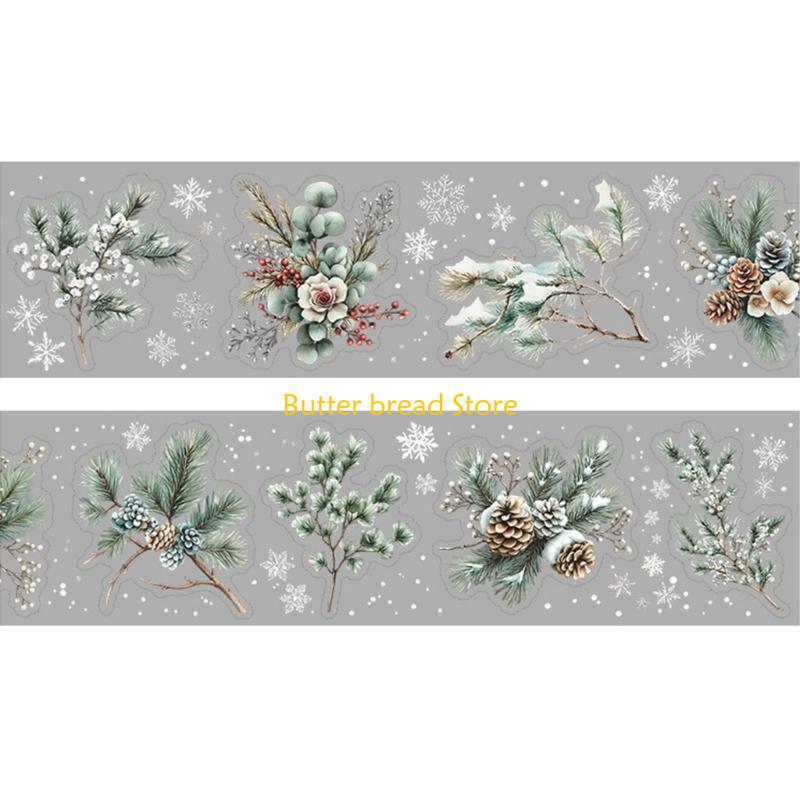 W89C Winter Flower Theme PET Sticker Waterproof Journaling Decorative Sticker