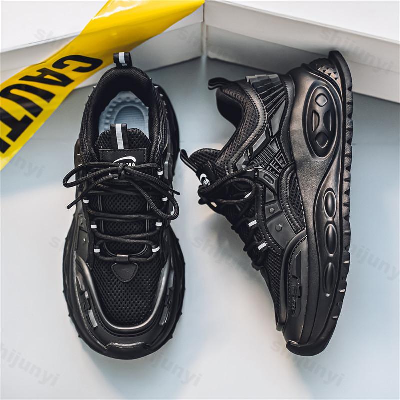 Fashion 2025 Men's Casual Fashionable Breathable Mesh Thick Soled Running Shoes Low Cut Lace Up Sports Height Increasing Chunky Sneakers