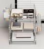 Vertical A4 Letter Tray Rack, Desk Organizer with Steel Columns and Two Pen Holders (3 Tiers, Black)