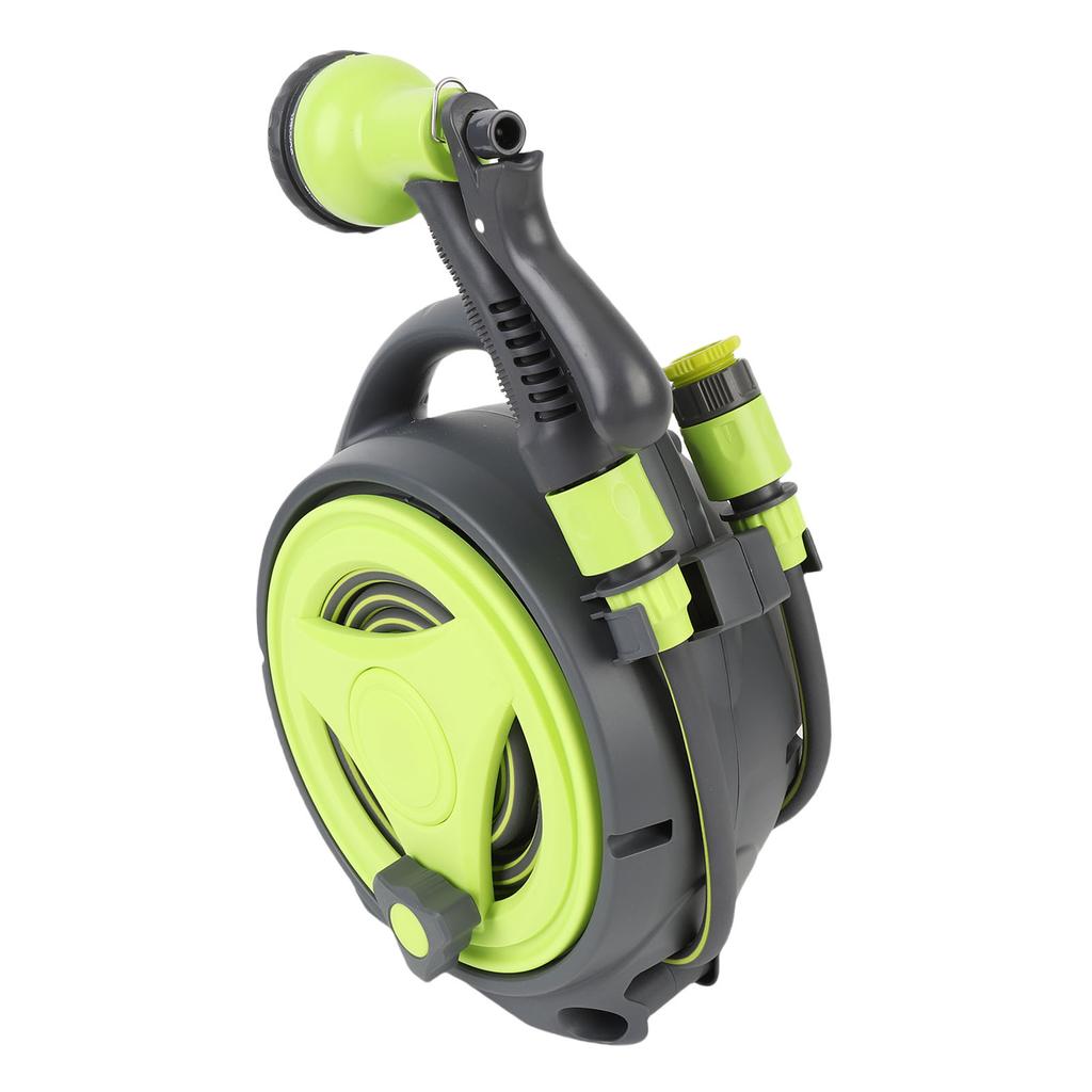 Bärbar Slangupprullare Grön Högeffektiv Vattenslangrulle med Sprutmunstycke 12 m Vattenslang för Trädgård