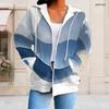 Damen Kapuzenpullover mit Reißverschluss Übergröße Langarm Blau Weiß Geometrischer Print Kordelzugkapuze Mit Taschen