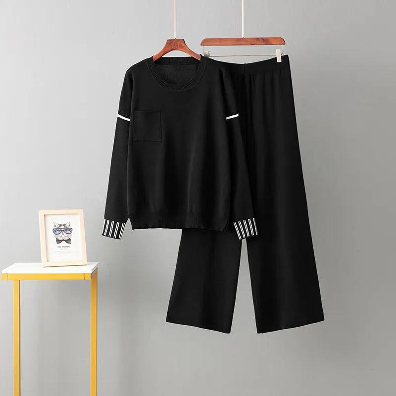 Cross-Border Amazon Foreign Trade Delivery Temperament Knit two piece Round neck sweater Loose Casual Set Long sleeve Women clothes