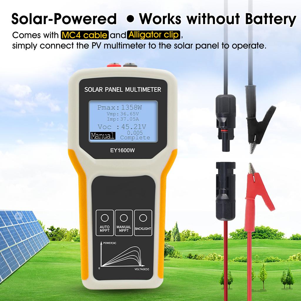 Solar Panel MPPT Tester 1600W, Portable Photovoltaic Multimeter Tracking Max Power Point Watt Volt Current, Open Circuit Voltage