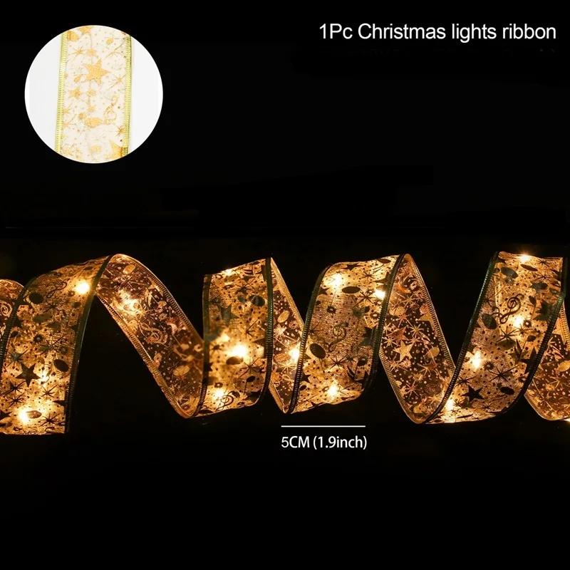 Christmas Ribbon Fairy Light String Merry Christmas Decorations For Home 2025 Cristmas Ornament Xmas Navidad Gifts New Year 2025