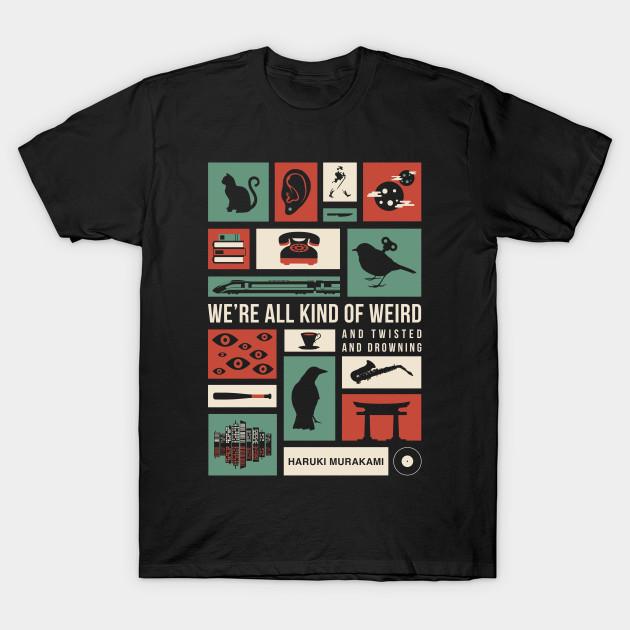 Men Black Print T-shirt Super Large TShirt Haruki Murakami No-Cut Transfer Paper Print Cotton Tshirt