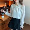 New 2025 Spring Blouses Shirts  Long Sleeve Beading O-Neck Chiffon Blouse Shirt Women Tops J772