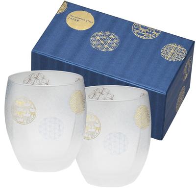 ADERIA Premium Nippon Taste Round Crest 345ml Rock Glass Pair Set Made In Japan Cosmetic Box Whiskey Glass Stylish Shochu Whiskey Glass Gift Women Day