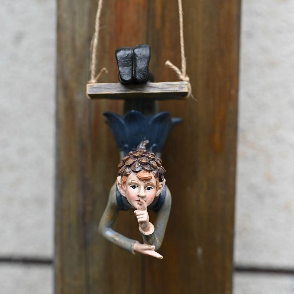 Realistic Swing Elf Ornament Unique Resin Inverted Elf Hanging Elf Figurine Potted Plant Plugin