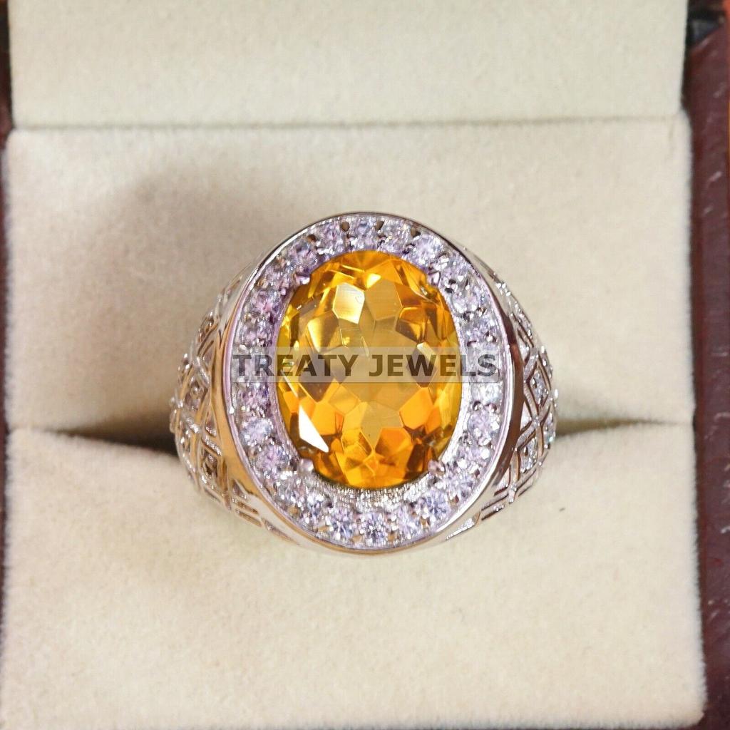 Citrine Oval Cut Gemstone With 925 Sterling Silver Ring For Men's #A930 JL375669159460
