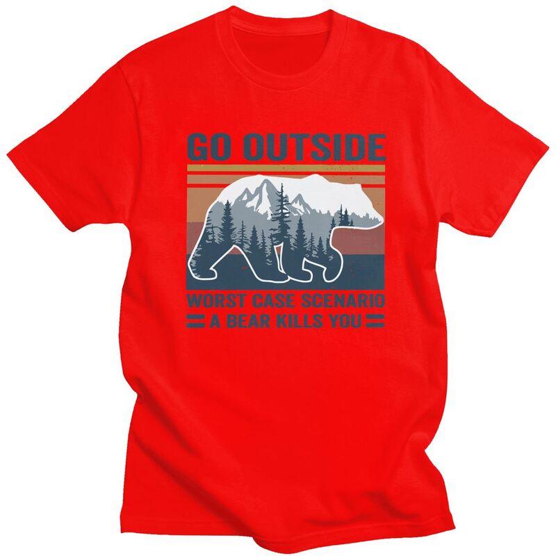 Go Outside Worst Case Scenario A Bear Kills You T Shirt Men Short Sleeve Adventure Camping Tshirt Casual Tee Slim Fit Tshirt S