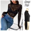 Getrays Durchsichtiges Mesh mit glänzendem langem Lagenlook Mock Sheer Mesh Bluse Damen T-Shirt Pailletten, Ärmel, Dünn, Schwarz, Durchsichtiges Oberteil, Schlankmachend, Stilvoll,