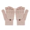 Women Winter Warm Wool Knitted Convertible Fingerless Gloves With Mitten Cover (Beige)