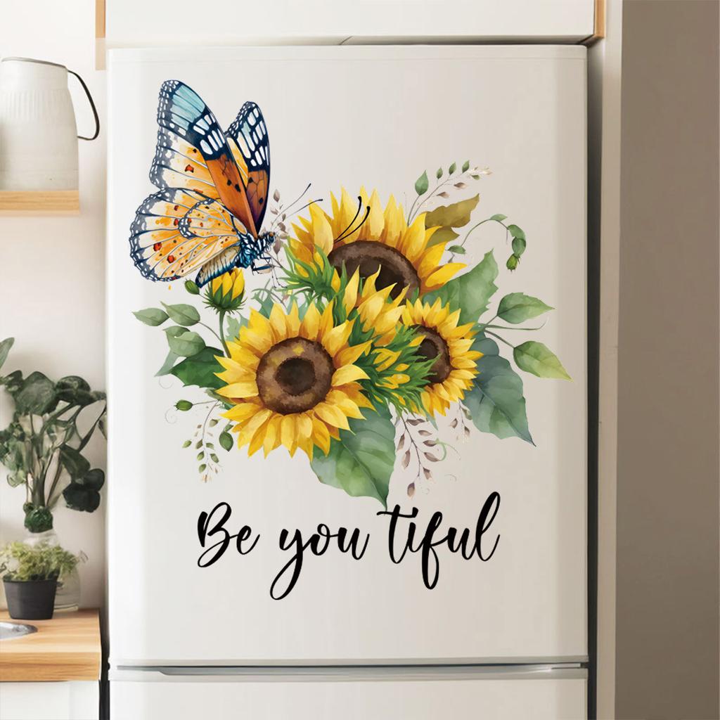 Butterfly and Sunflower Window Sticker Colorful Window Cling Decoration for Home Bedroom Living Room Glass Decor