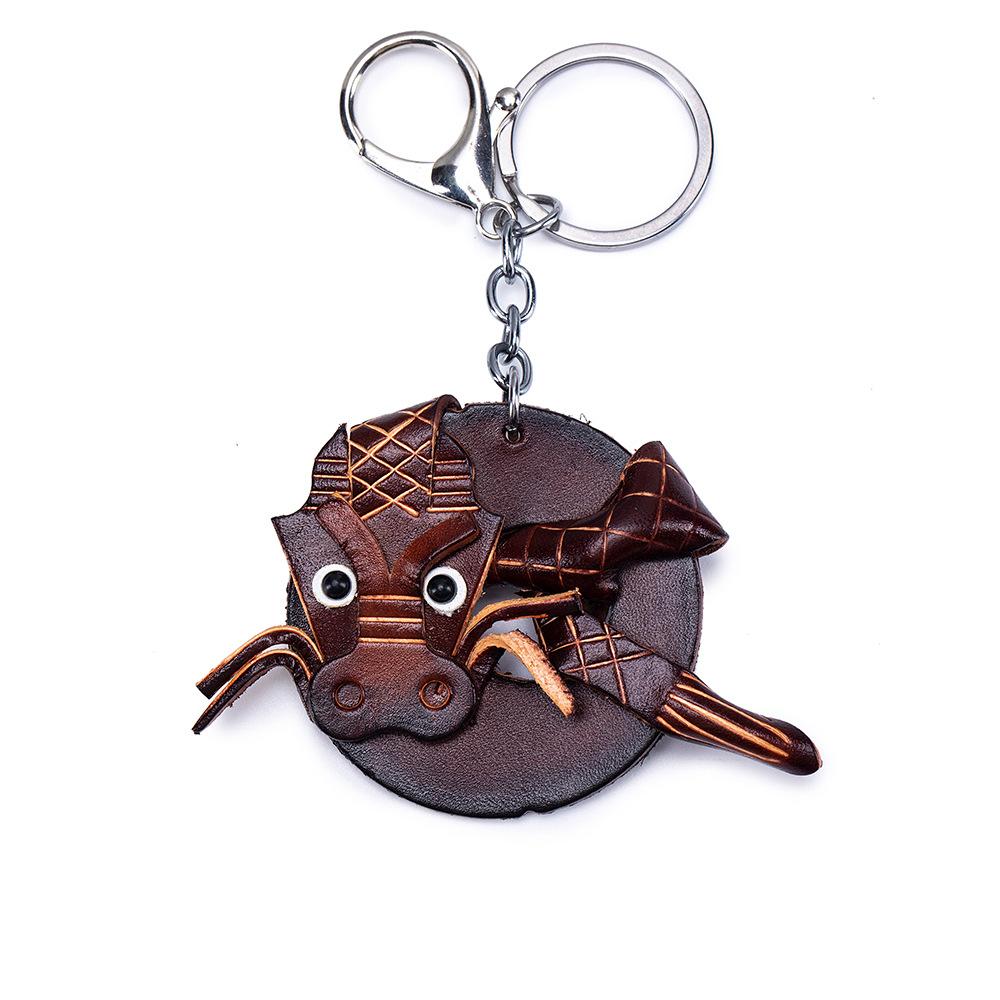 New First-layer Cowhide Mini Animal Keychain Handmade Creative Bag Pendant Car Keychain Universal