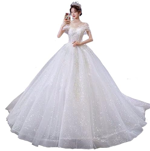 

[Housaku Co., Ltd.] Свадебное платье, Великолепное с круглым вырезом, с короткими рукавами-крылышками, классический дизайн, официальное платье, для выступлений и вечеринок (M)