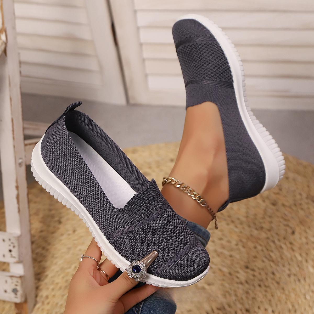 

Женские дышащие сетчатые кроссовки Slip-On - Лето 2025 Модные удобные туфли на плоской подошве 38 темно серый