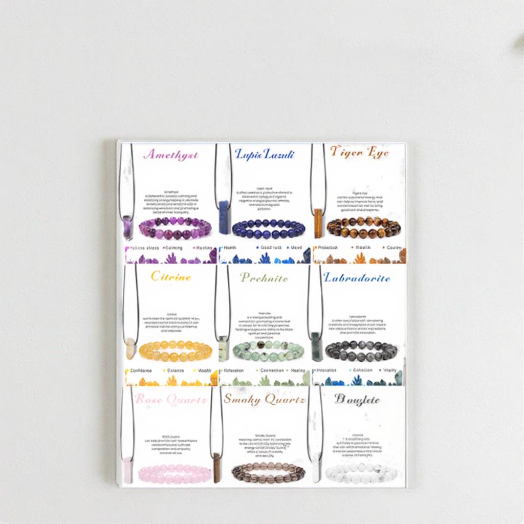 Fashion Trendy Classic Ball Shape Bead Bracelet Crystal Healing Jewelry Set with Energy Stone and Instruction Card Gift Set