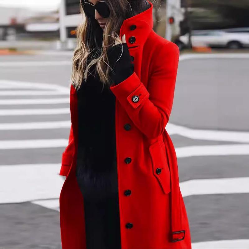 Women S Plus Size Long Sleeve Wool Blend Coat Single Breasted Half High Collar