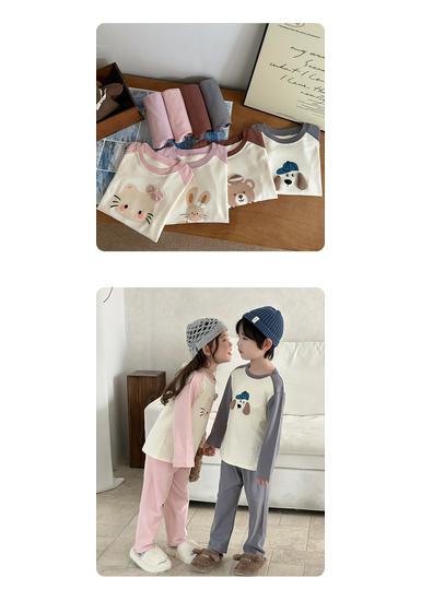 Children's Rabbit Cartoon Round Neck Pajama Set - Pure Cotton Autumn/Winter 2025 Top & Pants for Boys & Girls